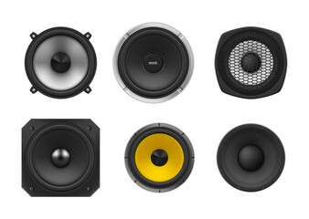different sound speaker set realistic vector illustration electronic equipment for acoustic volume