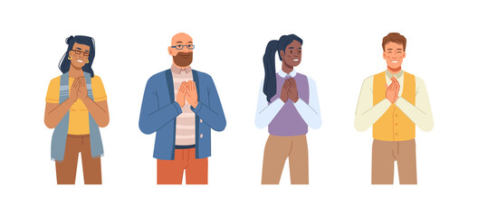 Aufkleber - Male and female office workers clapping and applauding. Vector corporate characters with smile on face, congratulating and happy person. Businessman and lady, executive or boss with employees