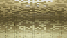 Luxurious, Polished Wall Background With Tiles. Rectangular, Tile Wallpaper With 3D, Gold Blocks. 3D Render
