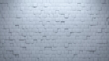 Polished, White Wall Background With Tiles. Rectangular, Tile Wallpaper With Futuristic, 3D Blocks. 3D Render