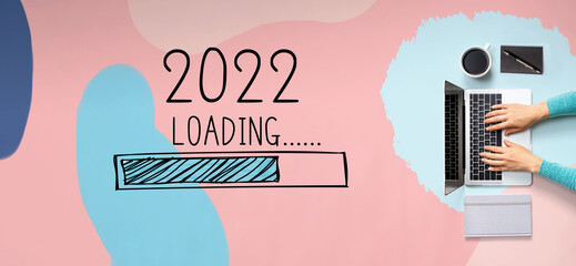 Poster - Loading new year 2022 with person using a laptop computer