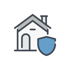Fototapete - Property protection and secure color line icon. House building with shield vector outline colorful sign.