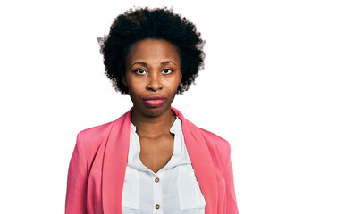 Wall Mural - African american woman with afro hair wearing business jacket looking sleepy and tired, exhausted for fatigue and hangover, lazy eyes in the morning.