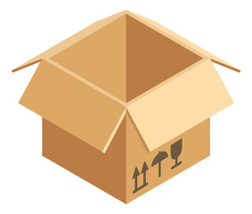 Poster - open delivery package. empty cardboard box icon