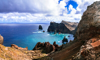 Poster - Beauty nature scenery of Madeira island. Atlantic ocean, Portugal. Viewpoint Ponta do Rosto in eastern part, Ponta de sao Lourence peninsula