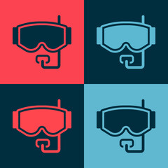 Sticker - Pop art Diving mask icon isolated on color background. Extreme sport. Diving underwater equipment. Vector