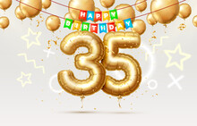 Happy Birthday 35 Years Anniversary Of The Person Birthday, Balloons In The Form Of Numbers Of The Year. Vector
