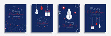 Merry Christmas And New Year 2022 Brochure Covers Set. Xmas Minimal Banner Design With Hanging Snowmans, Festive Trees, Gifts And Star Patterns. Vector Illustration For Flyer, Poster Or Greeting Card
