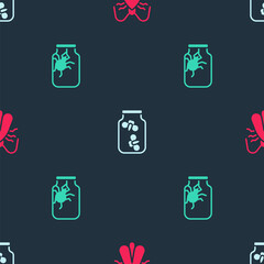 Poster - Set Clothes moth, Fireflies bugs in a jar and Spider on seamless pattern. Vector