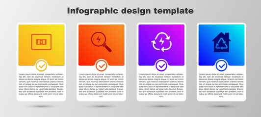 Poster - Set Electrical outlet, Lightning bolt, Battery with recycle and Eco House recycling. Business infographic template. Vector