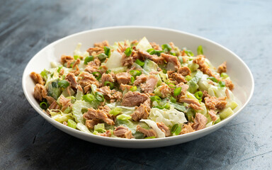 Wall Mural - Tuna salad with avocado, celery, spring onion and iceberg lettuce. Tasty healthy food