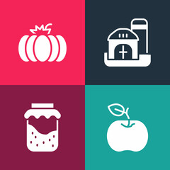 Canvas Print - Set pop art Apple, Jam jar, Farm house and Pumpkin icon. Vector