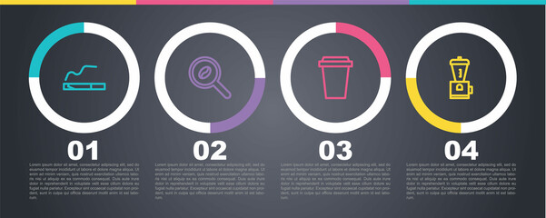 Sticker - Set line Cigarette, Selection coffee beans, Coffee cup to go and Electric grinder. Business infographic template. Vector