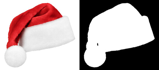 Wall Mural - Santa Claus hat or christmas red cap isolated on white background with high quality clipping mask (alpha channel) for quick isolation.