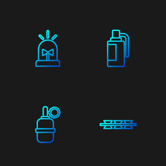 Poster - Set line Barbed wire, Hand grenade, Flasher siren and . Gradient color icons. Vector