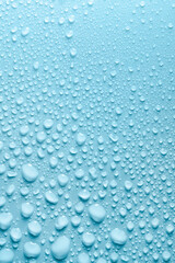 Wall Mural - Water drops on smooth surface, light blue background