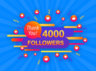 Wall Mural - 4000 followers, Thank You, social sites post. Thank you followers congratulation poster. Vector illustration.