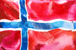 Norway, norwegian flag. Hand drawn watercolor illustration.