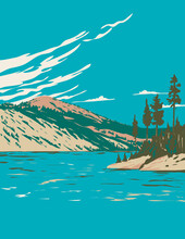 WPA Poster Art Of Lake Tahoe-Nevada State Park With Marlette Lake And Hobart Reservoir Located In Nevada, United States Of America USA Done In Works Project Administration Style.