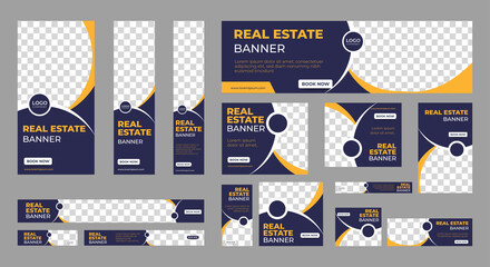 set of corporate web banners of standard size with a place for photos. Vertical, horizontal and square template.