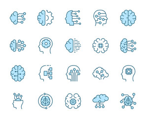 Machine learning icon set. Collection of high quality outline web pictograms in modern flat style. Color electronics symbol for web design and mobile app on white background. Line logo EPS10