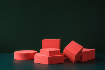 Poster - Group of red block display block on dark green background