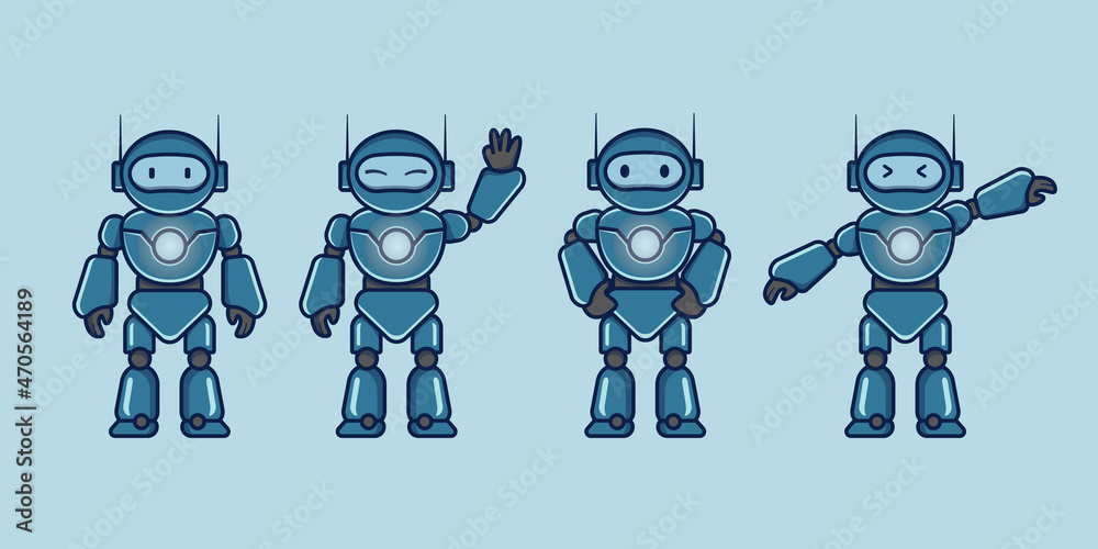 cute android robot cartoon vector illustration set Stock Vector | Adobe ...