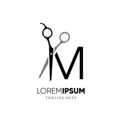 Wall Mural - Letter M Initial Scissor Logo Design Icon Graphic Emblem Illustration 