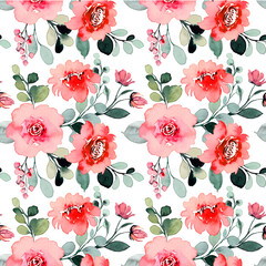 Seamless pattern of pink rose flower watercolor