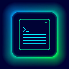 Glowing neon line Software, web developer programming code icon isolated on black background. Javascript computer script random parts of program code. Colorful outline concept. Vector