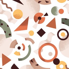 Leinwandbilder - Seamless abstract pattern with geometric shapes. Endless creative background with random geometry figures. Modern texture design with repeating print for wrapping. Colored flat vector illustration