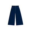 Dark blue denim culotte pants. Trousers with normal waist, high rise, calf length, wide legs and pockets. Doodle flat style. Isolated vector illustration 
