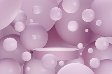 Wall Mural - Abstract pink pastel spherical background with circle podium pedestal for product presentation. Minimalist empty studio display platform. 3D rendering