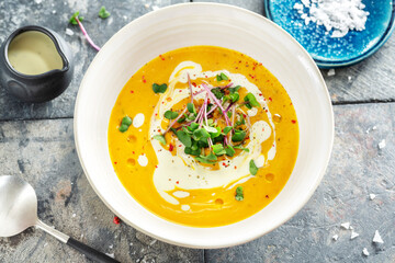 Wall Mural - Autumn soup with pumpkin and ginger