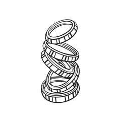 Sticker - Outline flying or falling onion rings vector illustration.