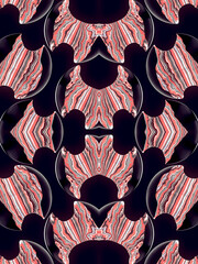 Poster - Abstract psychedelic composition of shiny black plastic cut through burning distorted striped neon pattern. 3d rendering