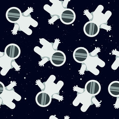 Wall Mural - vector space pattern. flat pattern illustration with astronauts on starry dark sky