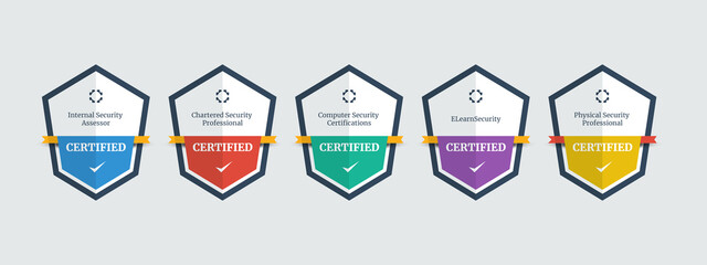 Poster - certified security seal logo badge. criteria level digital certificate with shield logo line. vector