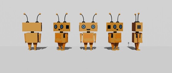 Wall Mural - A funny cute robot in the steampunk style. A set of robots 3d render.