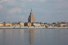 Latvia, Riga, River Daugava With City Waterfront In Background