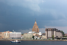 Latvia, Riga, City Waterfront With Latvian Academy Of Sciences In Background