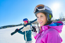 Young Couple Having Fun While Winter Skiing