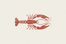 Lobster Silhouette For Seafood Restaurant Menu And Logo Hand Drawn Stamp Effect Vector Illustration.