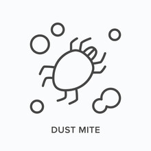 Dust Mite Flat Line Icon. Vector Outline Illustration Of Bug. Black Thin Linear Pictogram For Ectoparasite