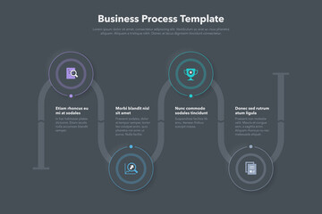 Poster - Simple business process template with four steps - dark version. Easy to use for your website or presentation.