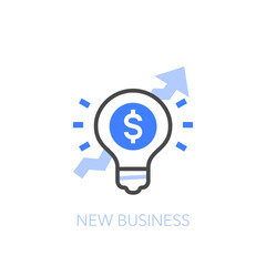 Aufkleber - New business symbol with a light bulb and financial growing curve. Easy to use for your website or presentation.