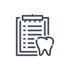 Poster - Clipboard with tooth line icon. Dental checkup vector outline sign.