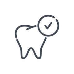 Poster - tooth with check mark line icon. dental care vector outline sign.