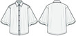© Jasmin - Butterfly Sleeve Collared Blouse, Trumpet Sleeve Collared Blouse. Front and Back View. Fashion Illustration, Vector, CAD, Technical Drawing, Flat Drawing.