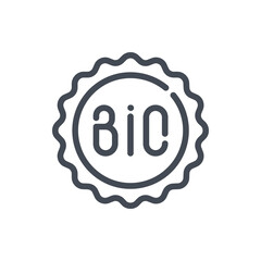 Poster - bio product label line icon. natural product ribbon vector outline sign.